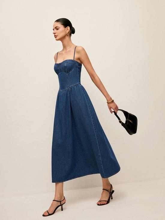 Commense Dresses & Skirts - Commense Sweetheart Collar Denim Dress Size M